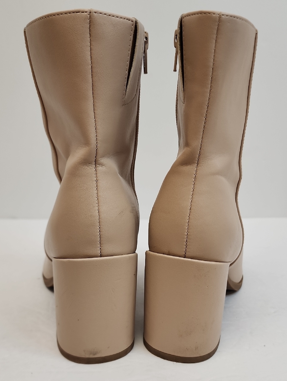 A New Day Tan Faux Leather Block Heel Ankle Boots Size 7 - Picture 8 of 14